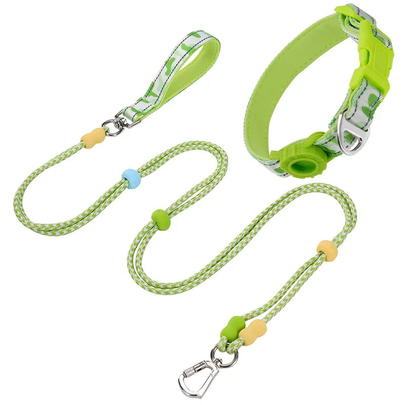 Ensemble collier et laisse pour chien en vert avec une conception résistante et des couleurs vives