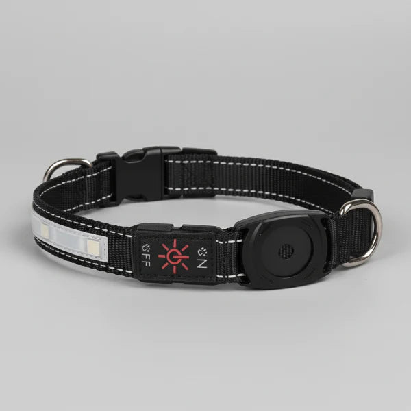 Collier led chien avec airtag noir lumineux multi-couleurs pour sécurité nocturne des chiens