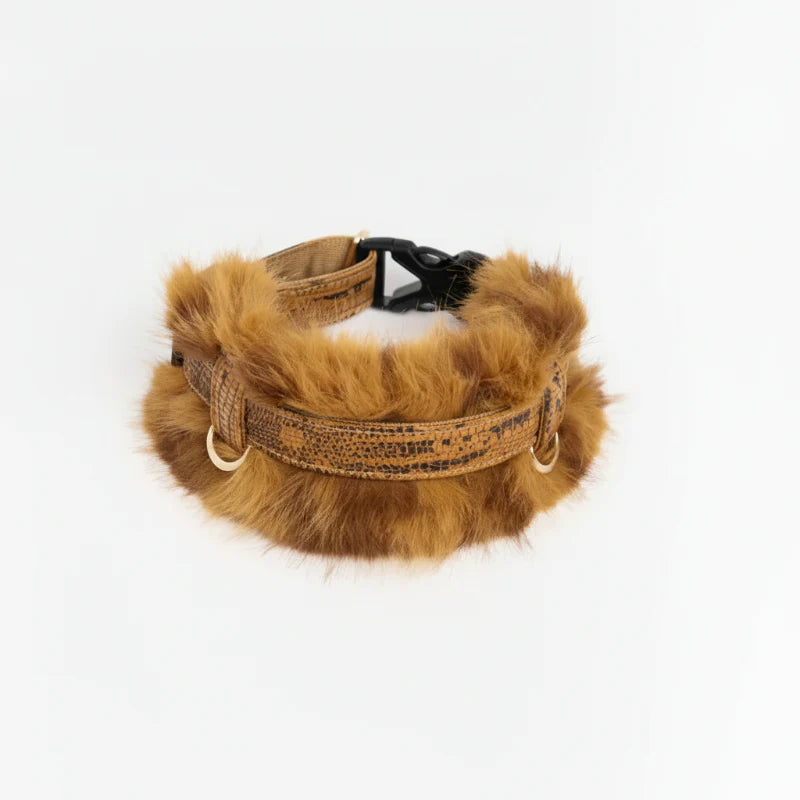 Collier lévrier en fausse fourrure marron avec doublure douce pour le confort du chien