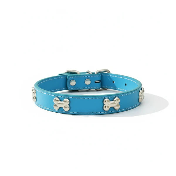 Collier os pour chien bleu avec décorations os en métal de Oscar et Plume