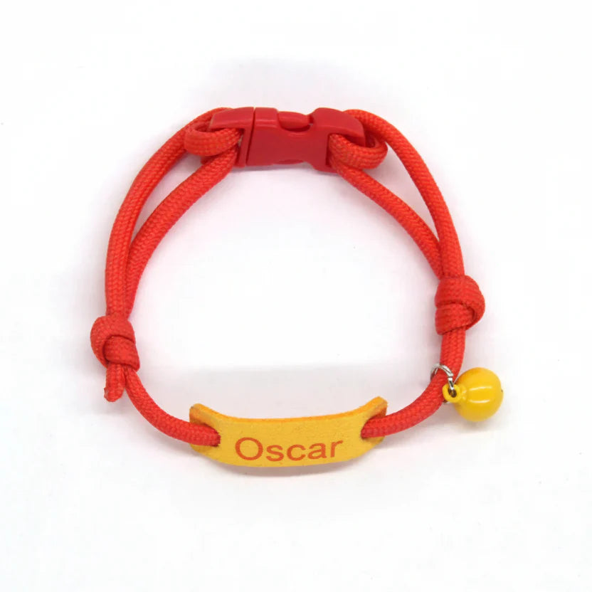 Collier personnalisable pour chien et chat en rouge avec une plaque jaune pour le nom de l'animal