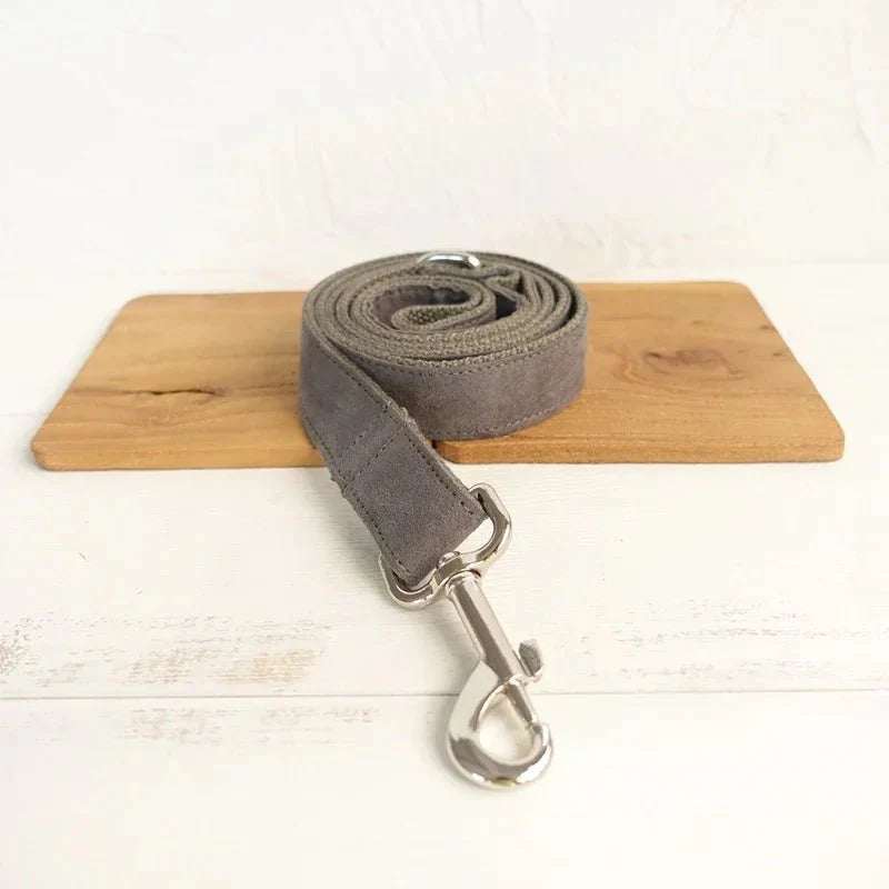Laisse grise en velours avec mousqueton en métal pour chien collier personnalisable velours pour chien