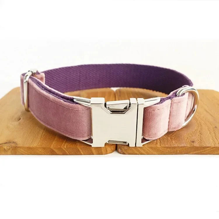 Collier personnalisable velours pour chien rose pâle avec boucle métallique argentée par Oscar et Plume