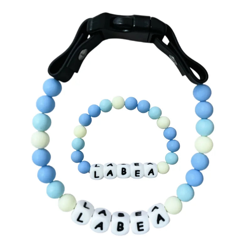Collier pour chien Oscar et Plume en perles colorées avec un bracelet assorti