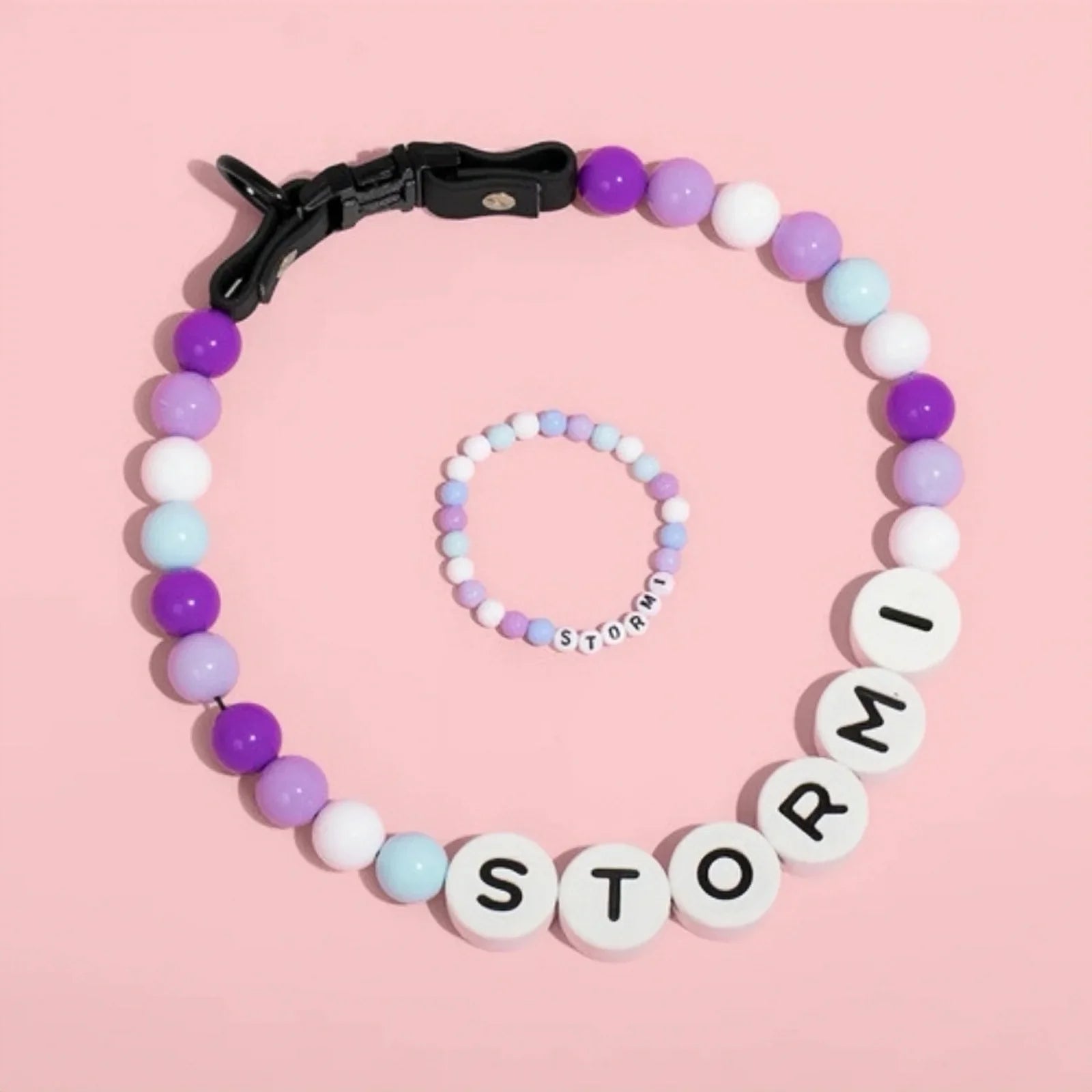 Collier pour chien personnalisé avec perles colorées et lettres, accompagné d'un bracelet assorti