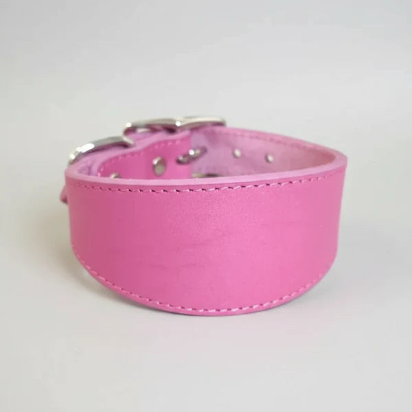 Collier pour lévrier en cuir rose avec boucle en métal pour un ajustement confortable