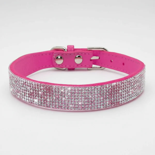 Collier strass pour chien rose avec éclats brillants et fermeture en métal robuste