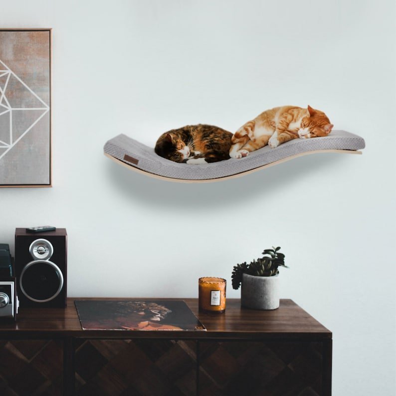 Étagère murale chat design en bois pour le confort des chats avec coussin douillet