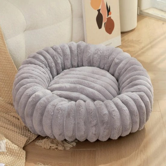 COUCHAGE CHIEN GRIS COSYPAW™ – PANIER ROND CONFORTABLE ET APAISANT