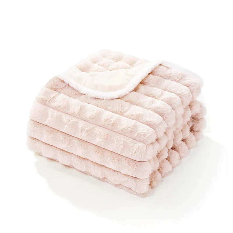 Oscar et Plume couverture douce pour chien et chat beige rose en fausse fourrure doublée blanc crème