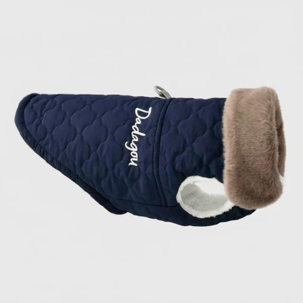Veste imperméable chien bleu marine avec col en fausse fourrure et doublure chaude Oscar et Plume