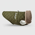 veste imperméable chien matelassée kaki avec col en fausse fourrure pour temps froid