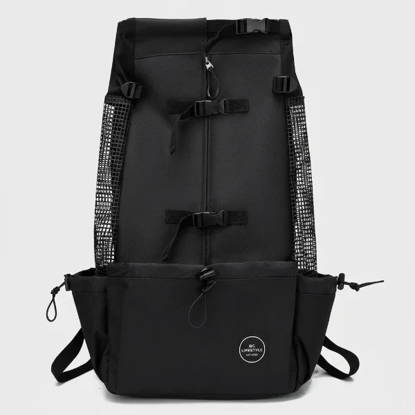 Sac à dos pour chien noir avec poches latérales en filet et sangles réglables Oscar et Plume