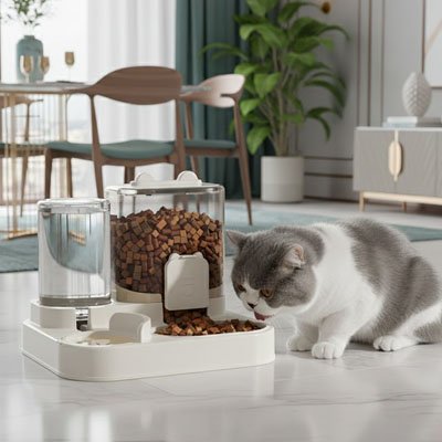 Distributeur croquette eau chat | Station Alimentaire Complète