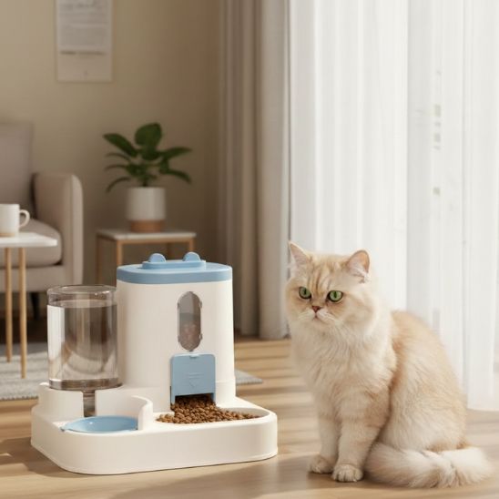 Distributeur croquette eau chat bleu