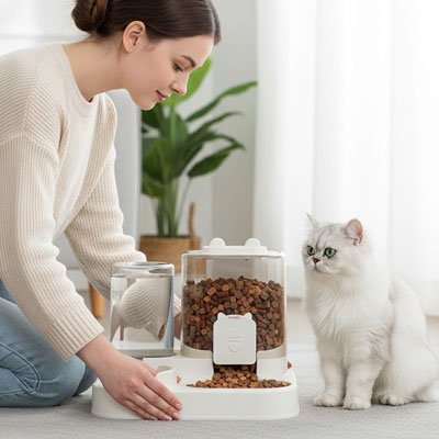 Distributeur croquette eau chat | Station Alimentaire Complète