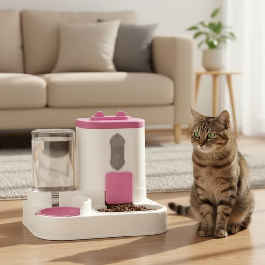 Distributeur croquette eau chat rose