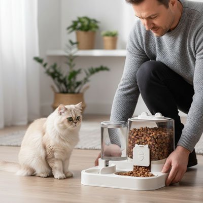 Distributeur croquette eau chat | Station Alimentaire Complète