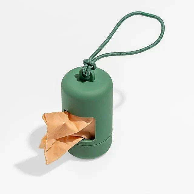 Distributeur de sacs pour chien vert avec sangle pour fixation facile aux laisses