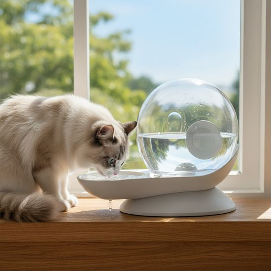 distributeur-eau-chat-escargot-gris-clair-blanc