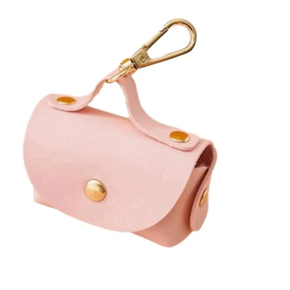 Distributeur sac à crottes rose avec clip doré pratique pour promenades de chiens