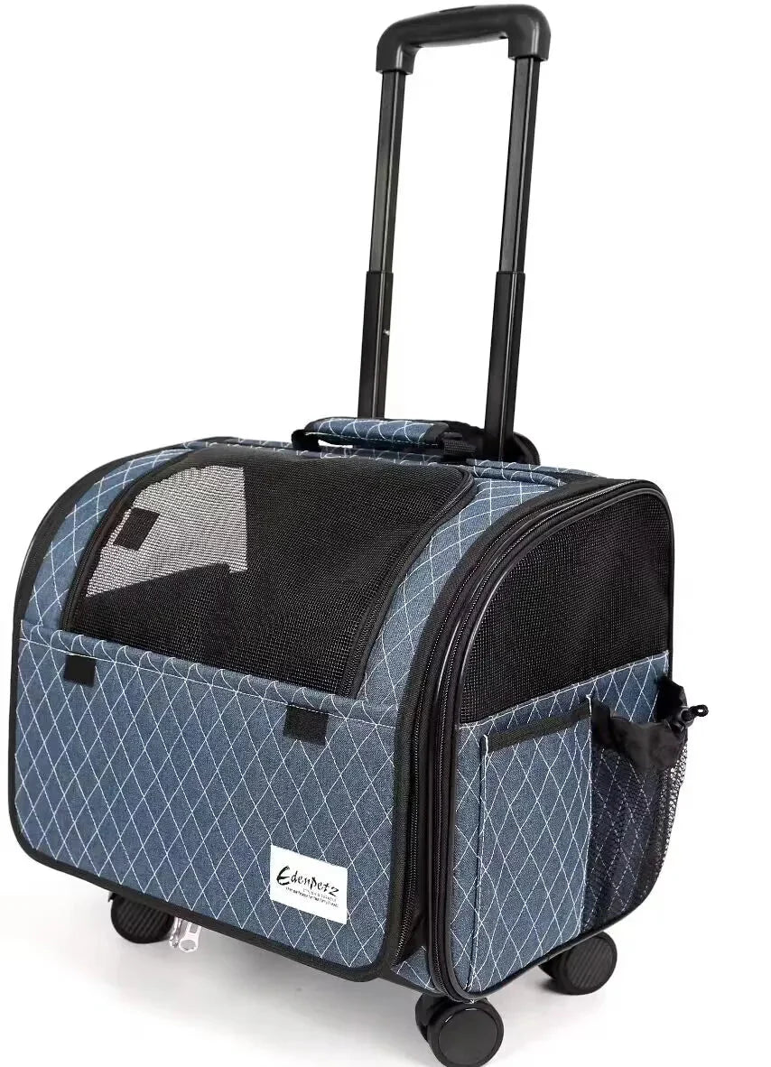 Valise à roulettes de voyage pour chien chat grise et noire avec poignet télescopique et filet aération