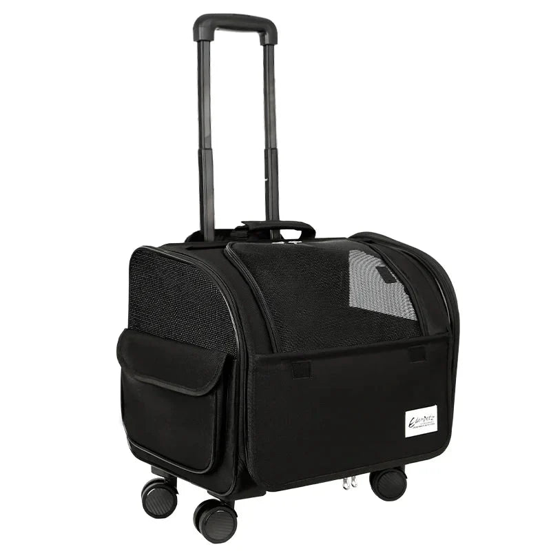 Valise à roulettes de voyage pour chien chat noire avec poignées télescopiques et aérations en maille