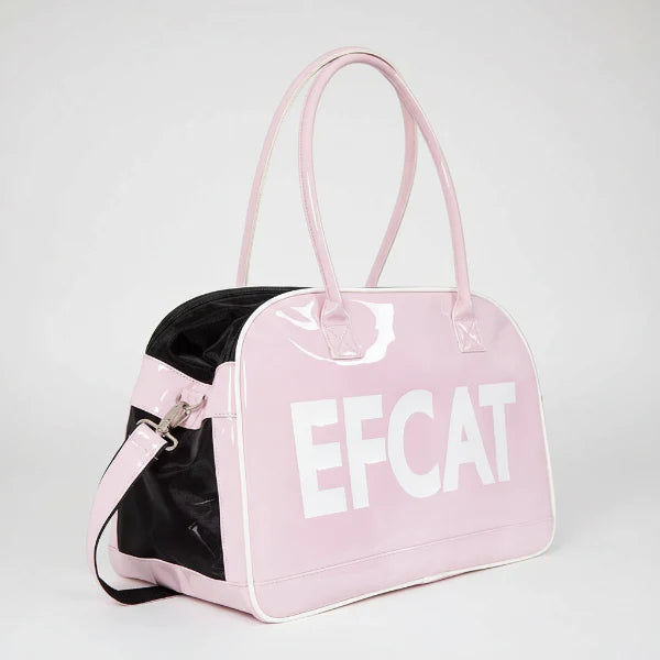 Grand sac de voyage pour chat et chien rose et noir avec poignées et bandoulière Oscar et Plume