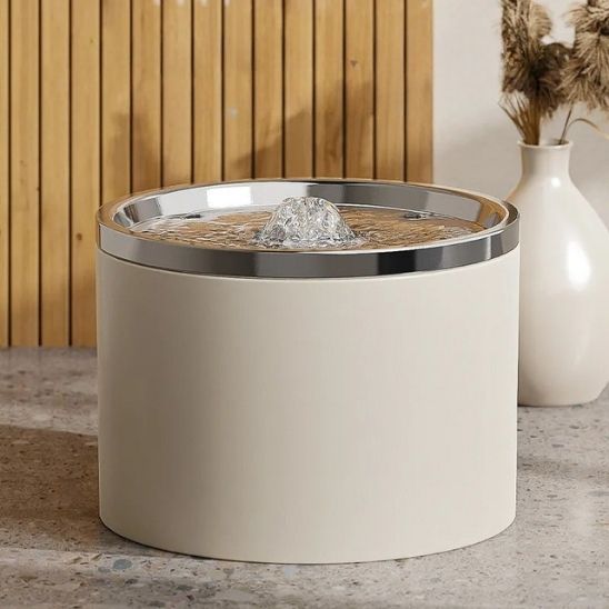 fontaine-a-eau-chat-ceramique-blanc-argenté