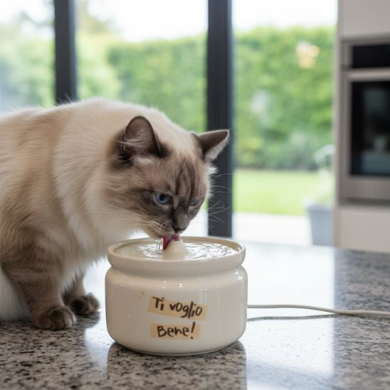 fontaine à eau chat céramique design beige