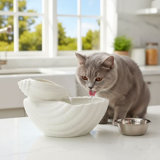 FONTAINE A EAU POUR CHAT CERAMIQUE | Coquillage