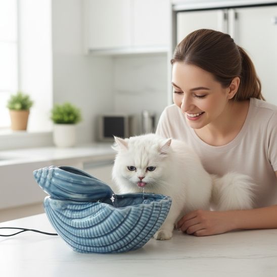 FONTAINE A EAU POUR CHAT CERAMIQUE | Coquillage