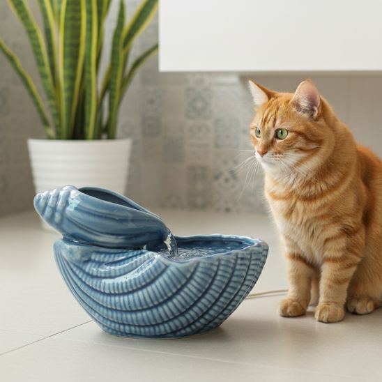 FONTAINE A EAU POUR CHAT CERAMIQUE | Coquillage