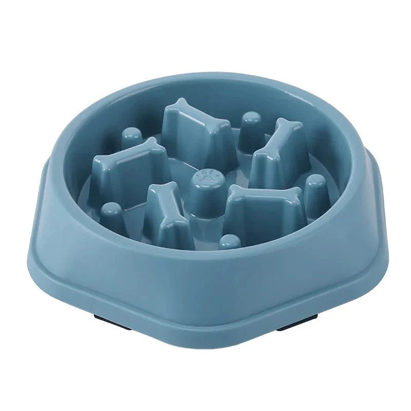 Gamelle anti glouton chien bleue Oscar et Plume en plastique pour repas lents et sains