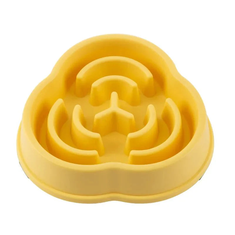 Gamelle anti glouton chien jaune pour ralentir la prise de nourriture de votre animal