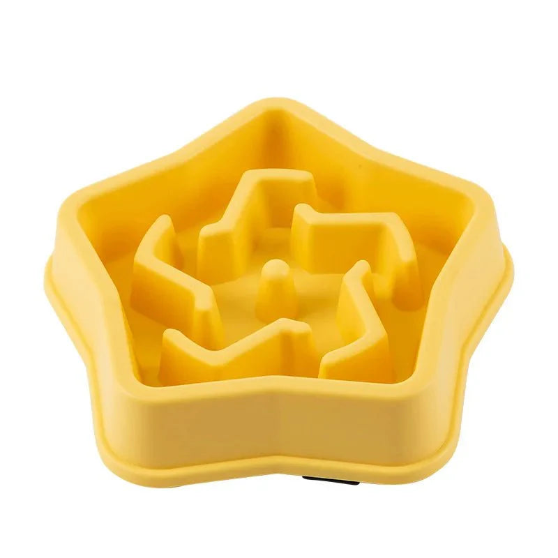 Gamelle anti glouton chien en plastique jaune forme étoile pour ralentir la prise de nourriture