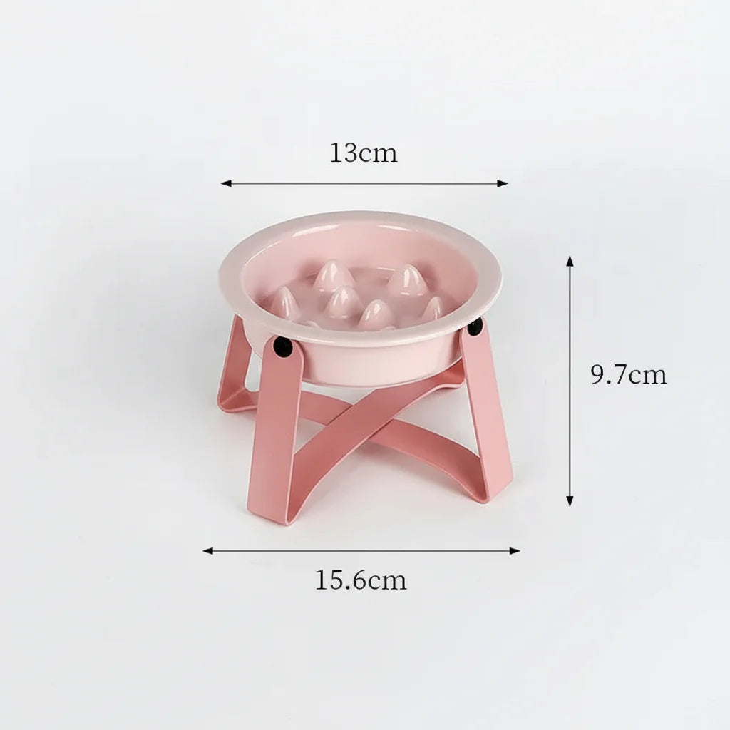 Gamelle anti glouton pour chien rose avec protection des bords et support fer, capacité 150ml