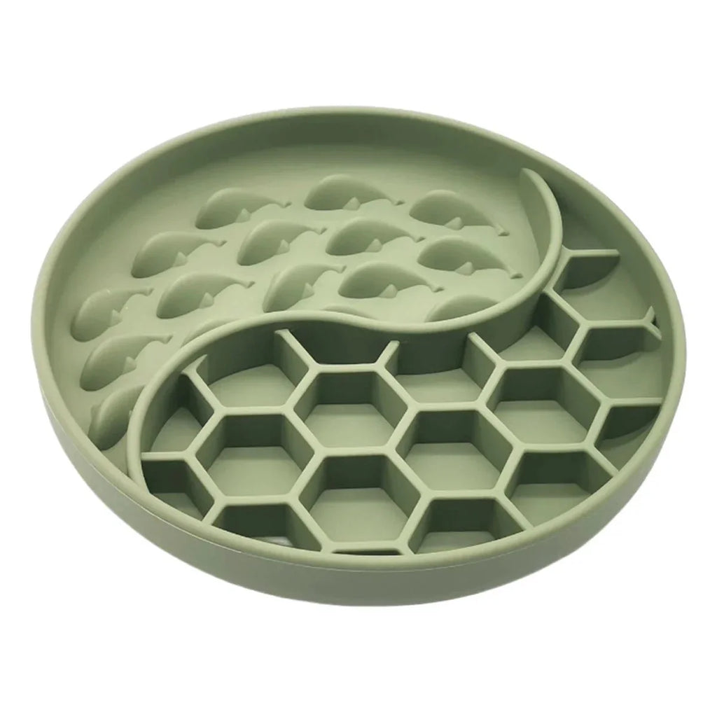 Gamelle anti-glouton silicone verte avec compartiments en forme de nid d'abeille et vagues