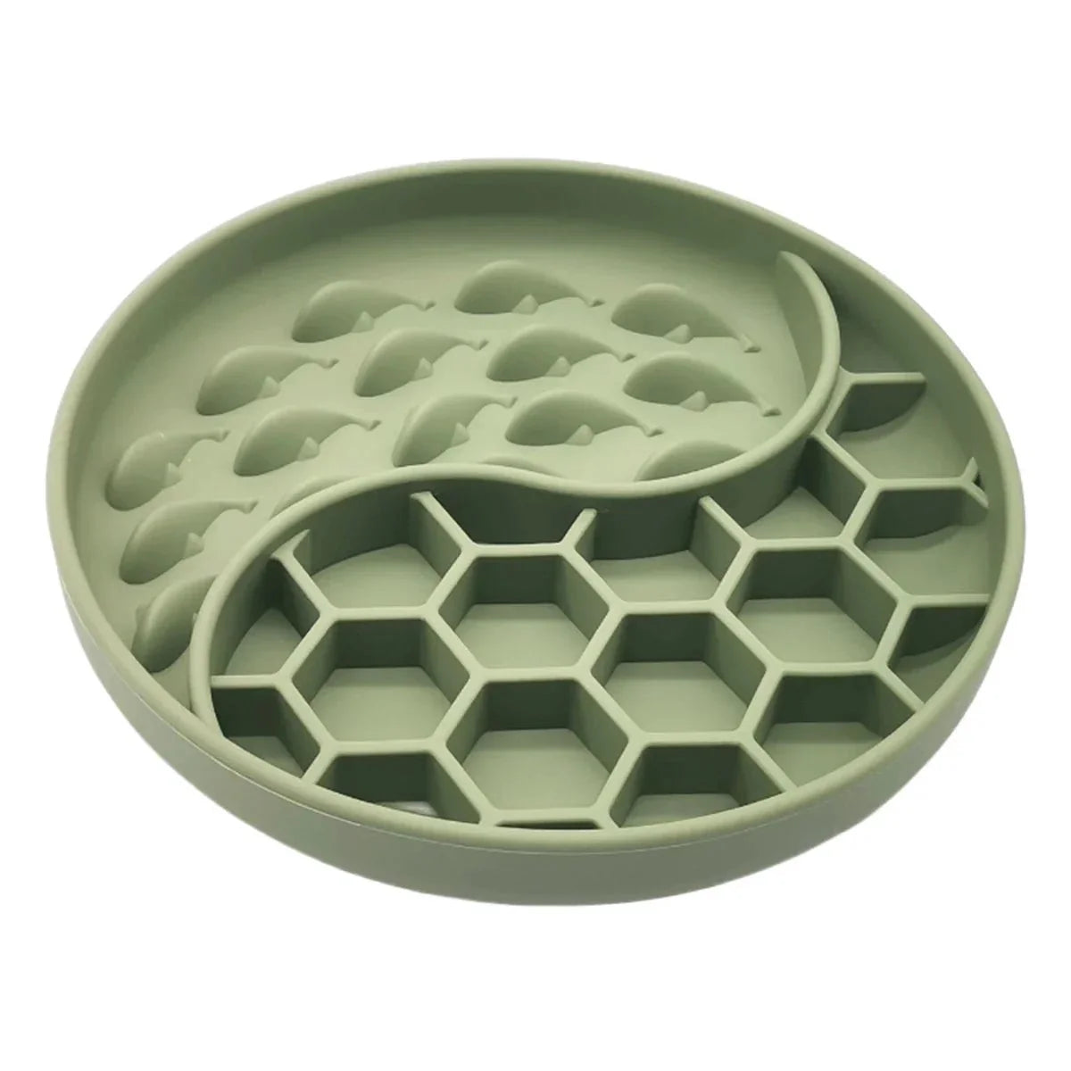 Gamelle anti-glouton silicone verte avec compartiments en forme de nid d'abeille et vagues