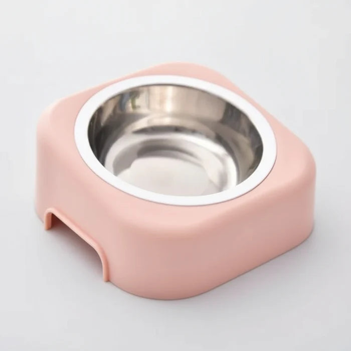 Gamelle anti-renversement petit chien Oscar et Plume en plastique rose avec bol inox amovible