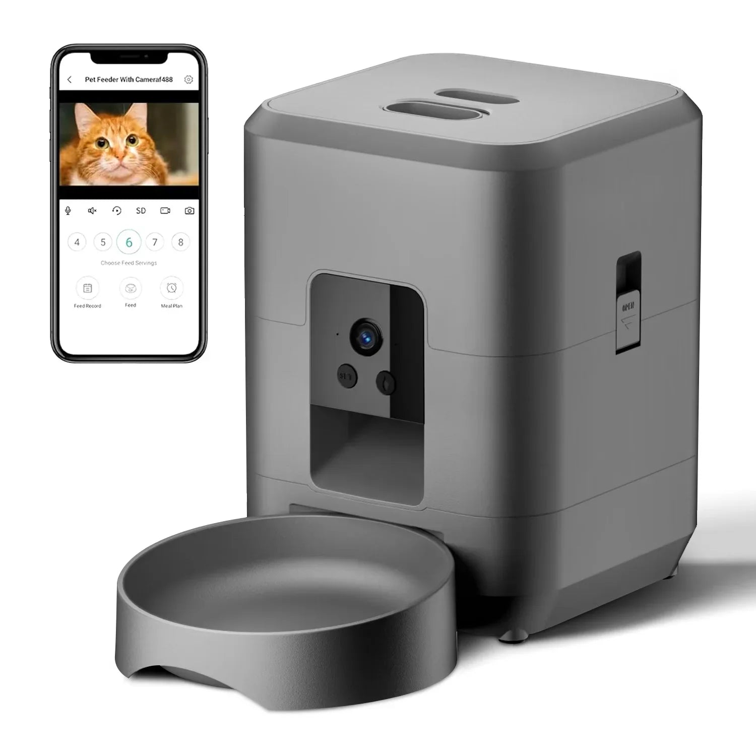 Gamelle automatique chien chat grise avec caméra intégrée et application mobile Oscar et Plume