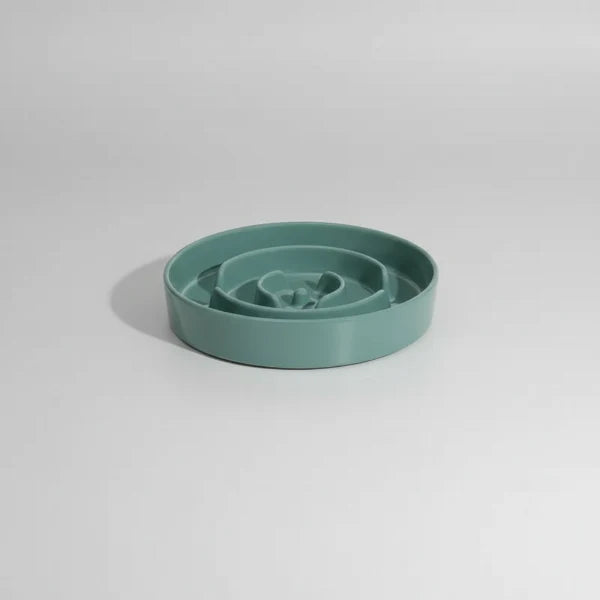 Gamelle céramique anti glouton Oscar et Plume de couleur verte avec design ralentissant l'alimentation