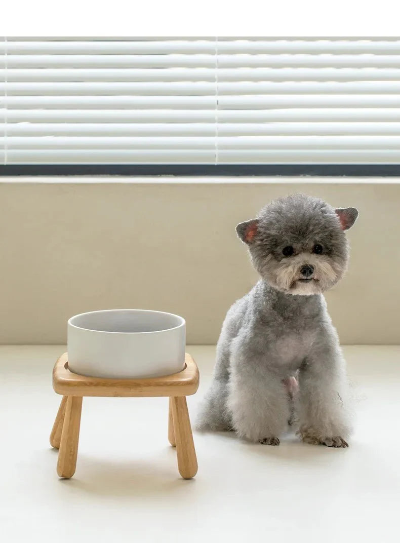 Gamelle En Céramique Avec Support Bois Pour Chien