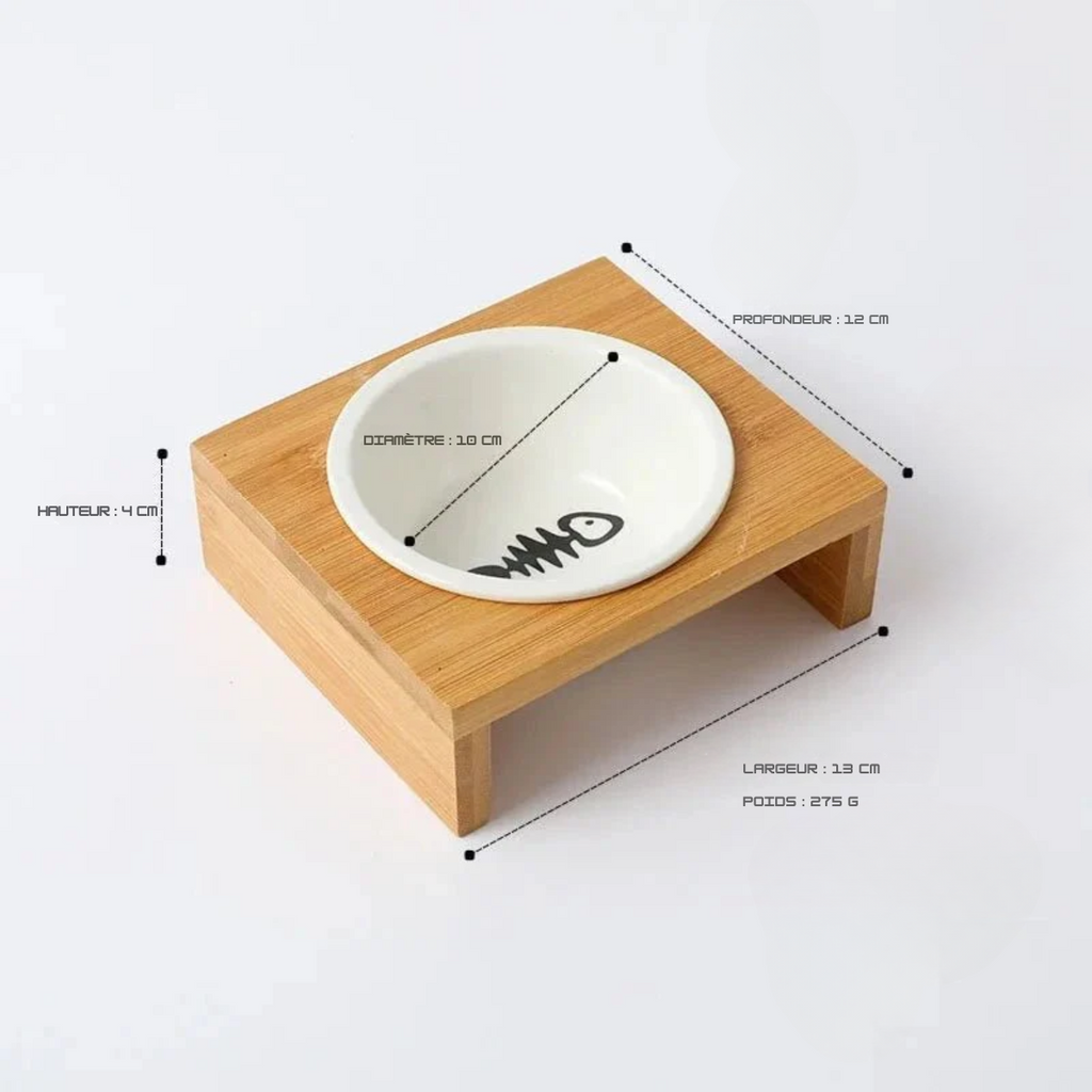 Gamelle céramique chien avec support en bois, design élégant et pratique pour les repas des animaux