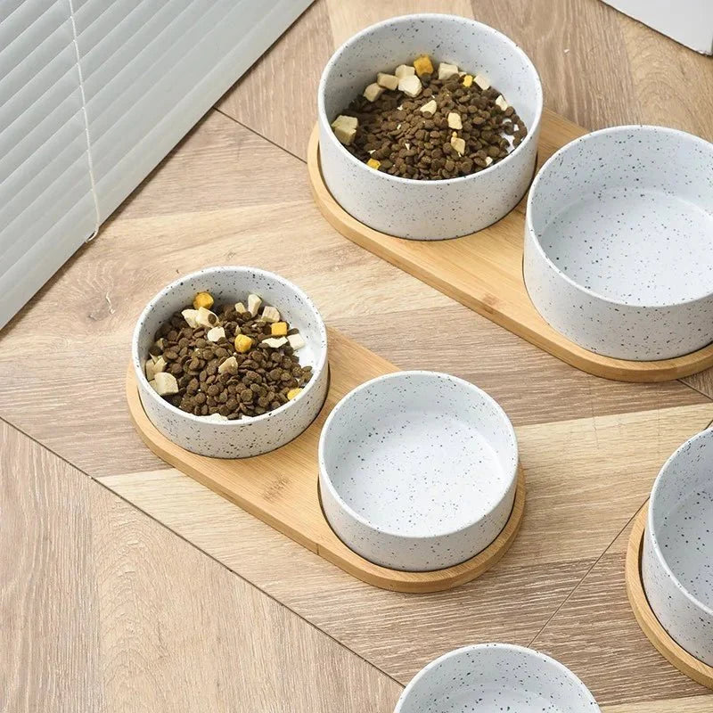 Gamelle Céramique Pour Chien Avec Support Bambou