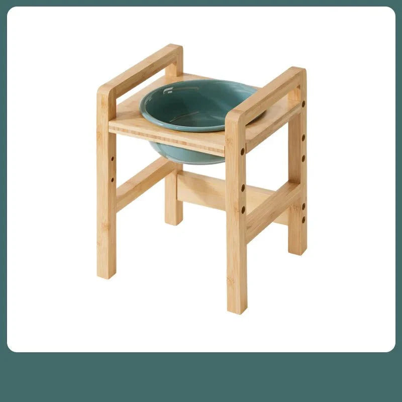 Gamelle céramique réglable chien avec support en bois naturel pour une alimentation confortable