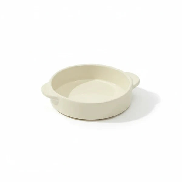 Gamelle design chien blanche minimaliste en céramique avec petites poignées latérales