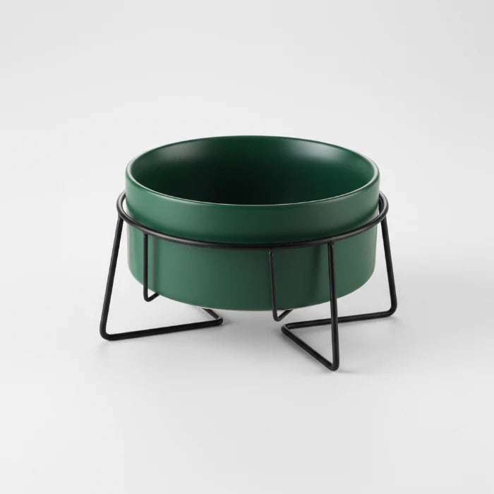 Gamelle design chien en céramique bleu avec support métal minimaliste pour alimentation canine