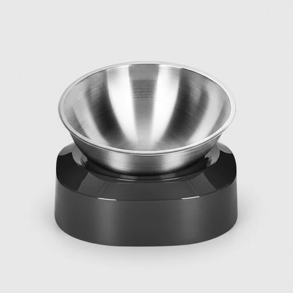 Gamelle double résistante en acier inoxydable avec support noir pour animaux signée Oscar et Plume