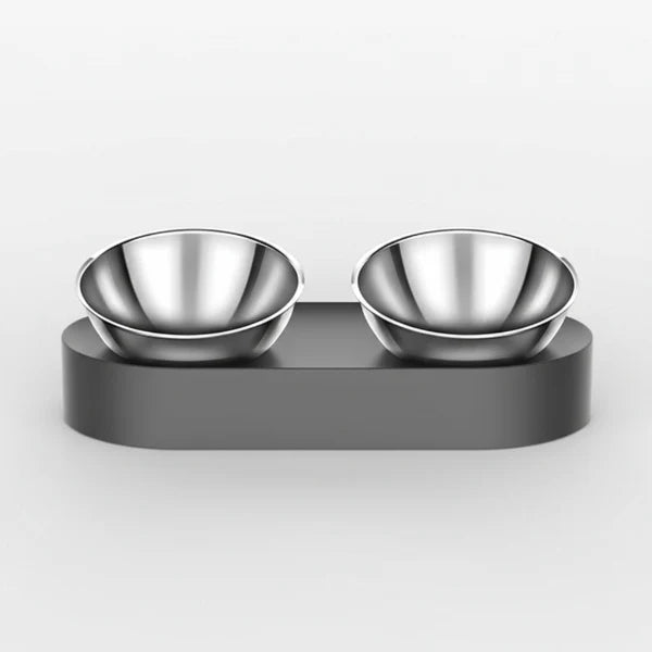 Gamelle double résistante en acier inoxydable avec support noir pour animaux de compagnie